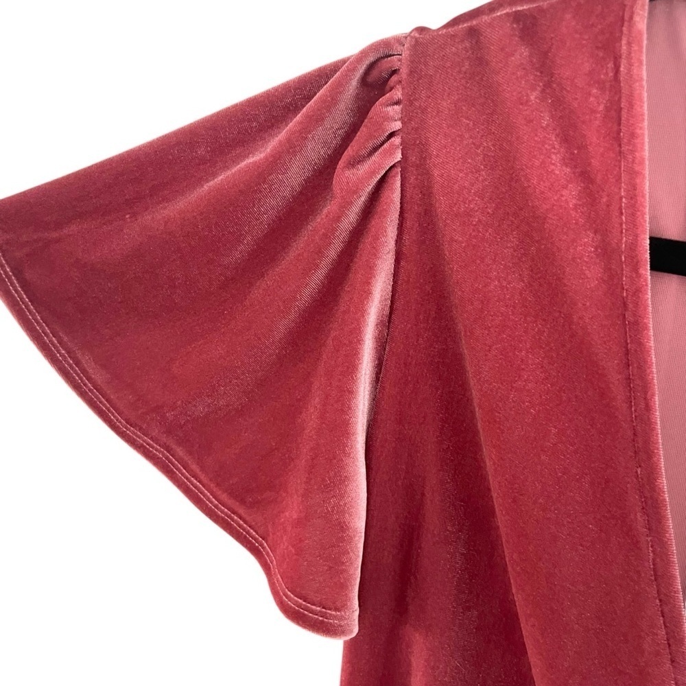 Socialite Pink Velour Wrap Dress Mini V Neck - Picture 4 of 7